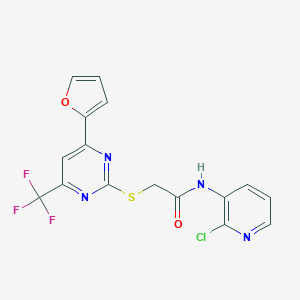 molecular formula C16H10ClF3N4O2S B319818 N-(2-chloro-3-pyridinyl)-2-{[4-(2-furyl)-6-(trifluoromethyl)-2-pyrimidinyl]sulfanyl}acetamide 