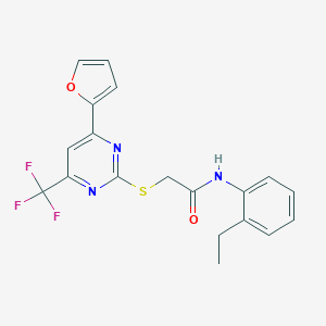 molecular formula C19H16F3N3O2S B319819 N-(2-ethylphenyl)-2-{[4-(2-furyl)-6-(trifluoromethyl)-2-pyrimidinyl]sulfanyl}acetamide 
