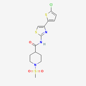 molecular formula C14H16ClN3O3S3 B3198217 N-(4-(5-chlorothiophen-2-yl)thiazol-2-yl)-1-(methylsulfonyl)piperidine-4-carboxamide CAS No. 1010979-74-4