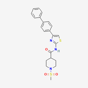 molecular formula C22H23N3O3S2 B3198232 N-(4-([1,1'-biphenyl]-4-yl)thiazol-2-yl)-1-(methylsulfonyl)piperidine-4-carboxamide CAS No. 1011035-89-4