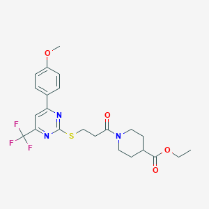 molecular formula C23H26F3N3O4S B319839 Ethyl 1-(3-{[4-(4-methoxyphenyl)-6-(trifluoromethyl)-2-pyrimidinyl]sulfanyl}propanoyl)-4-piperidinecarboxylate 