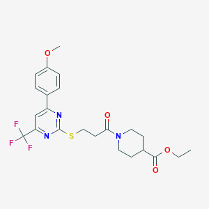 Ethyl 1-(3-{[4-(4-methoxyphenyl)-6-(trifluoromethyl)-2-pyrimidinyl]sulfanyl}propanoyl)-4-piperidinecarboxylate