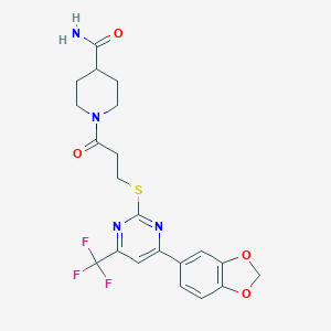 1-(3-((4-(Benzo[d][1,3]dioxol-5-yl)-6-(trifluoromethyl)pyrimidin-2-yl)thio)propanoyl)piperidine-4-carboxamide