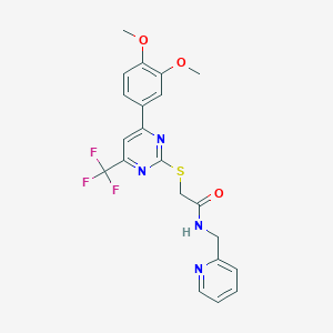 molecular formula C21H19F3N4O3S B319842 2-{[4-(3,4-dimethoxyphenyl)-6-(trifluoromethyl)-2-pyrimidinyl]sulfanyl}-N-(2-pyridinylmethyl)acetamide 