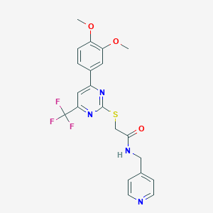2-{[4-(3,4-dimethoxyphenyl)-6-(trifluoromethyl)-2-pyrimidinyl]sulfanyl}-N-(4-pyridinylmethyl)acetamide