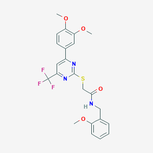 molecular formula C23H22F3N3O4S B319844 2-{[4-(3,4-dimethoxyphenyl)-6-(trifluoromethyl)-2-pyrimidinyl]sulfanyl}-N-(2-methoxybenzyl)acetamide 