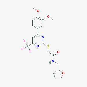 molecular formula C20H22F3N3O4S B319845 2-{[4-(3,4-dimethoxyphenyl)-6-(trifluoromethyl)pyrimidin-2-yl]thio}-N-(tetrahydrofuran-2-ylmethyl)acetamide 