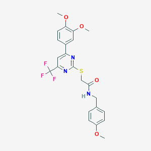 molecular formula C23H22F3N3O4S B319846 2-{[4-(3,4-dimethoxyphenyl)-6-(trifluoromethyl)-2-pyrimidinyl]sulfanyl}-N-(4-methoxybenzyl)acetamide 