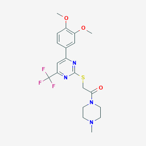 molecular formula C20H23F3N4O3S B319847 2-{[4-(3,4-Dimethoxyphenyl)-6-(trifluoromethyl)pyrimidin-2-yl]sulfanyl}-1-(4-methylpiperazin-1-yl)ethanone 