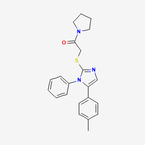 molecular formula C22H23N3OS B3198485 2-((1-phenyl-5-(p-tolyl)-1H-imidazol-2-yl)thio)-1-(pyrrolidin-1-yl)ethanone CAS No. 1014572-08-7