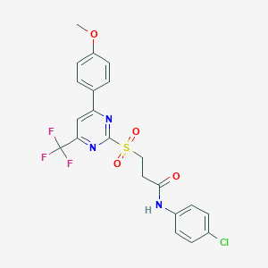 molecular formula C21H17ClF3N3O4S B319851 N-(4-chlorophenyl)-3-{[4-(4-methoxyphenyl)-6-(trifluoromethyl)-2-pyrimidinyl]sulfonyl}propanamide 