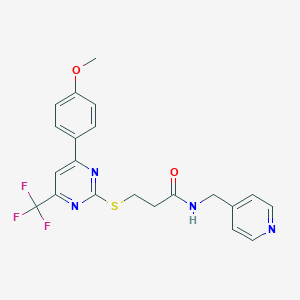 3-{[4-(4-methoxyphenyl)-6-(trifluoromethyl)-2-pyrimidinyl]sulfanyl}-N-(4-pyridinylmethyl)propanamide