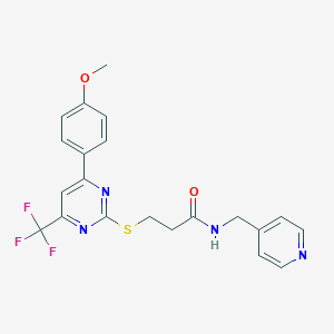 molecular formula C21H19F3N4O2S B319855 3-{[4-(4-methoxyphenyl)-6-(trifluoromethyl)-2-pyrimidinyl]sulfanyl}-N-(4-pyridinylmethyl)propanamide 