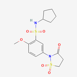 molecular formula C15H20N2O6S2 B3198557 N-cyclopentyl-5-(1,1-dioxido-3-oxoisothiazolidin-2-yl)-2-methoxybenzenesulfonamide CAS No. 1015604-38-2