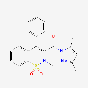 molecular formula C21H19N3O3S B3198587 (3,5-dimethyl-1H-pyrazol-1-yl)(2-methyl-1,1-dioxido-4-phenyl-2H-benzo[e][1,2]thiazin-3-yl)methanone CAS No. 1015868-04-8