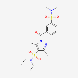molecular formula C18H26N4O5S2 B3198594 1-{3-[(dimethylamino)sulfonyl]benzoyl}-N,N-diethyl-3,5-dimethyl-1H-pyrazole-4-sulfonamide CAS No. 1015875-95-2