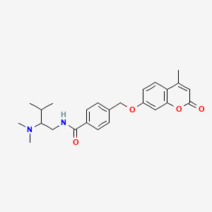 molecular formula C25H30N2O4 B3198610 Benzamide, N-[2-(dimethylamino)-3-methylbutyl]-4-[[(4-methyl-2-oxo-2H-1-benzopyran-7-yl)oxy]methyl]- CAS No. 1016036-76-2