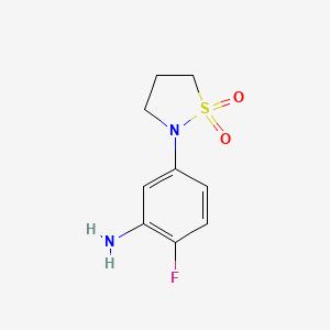 molecular formula C9H11FN2O2S B3198897 2-(3-Amino-4-fluorophenyl)-1$L^{6},2-thiazolidine-1,1-dione CAS No. 1016697-24-7