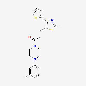 molecular formula C22H25N3OS2 B3200331 3-(2-Methyl-4-(thiophen-2-yl)thiazol-5-yl)-1-(4-(m-tolyl)piperazin-1-yl)propan-1-one CAS No. 1017663-19-2