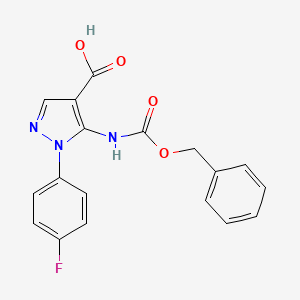 molecular formula C18H14FN3O4 B3200397 5-(((Benzyloxy)carbonyl)amino)-1-(4-fluorophenyl)-1H-pyrazole-4-carboxylic acid CAS No. 1017781-26-8