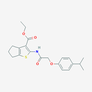 molecular formula C21H25NO4S B320041 ethyl 2-{[(4-isopropylphenoxy)acetyl]amino}-5,6-dihydro-4H-cyclopenta[b]thiophene-3-carboxylate 
