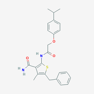 molecular formula C24H26N2O3S B320047 5-Benzyl-2-{[(4-isopropylphenoxy)acetyl]amino}-4-methyl-3-thiophenecarboxamide 