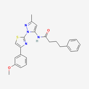 molecular formula C24H24N4O2S B3200724 N-(1-(4-(3-methoxyphenyl)thiazol-2-yl)-3-methyl-1H-pyrazol-5-yl)-4-phenylbutanamide CAS No. 1019095-37-4