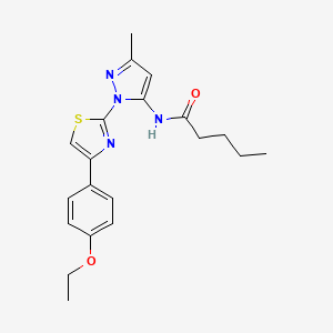 molecular formula C20H24N4O2S B3200736 N-(1-(4-(4-ethoxyphenyl)thiazol-2-yl)-3-methyl-1H-pyrazol-5-yl)pentanamide CAS No. 1019095-51-2