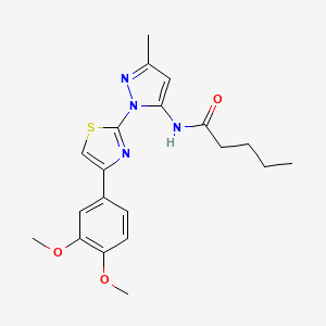 molecular formula C20H24N4O3S B3200856 N-(1-(4-(3,4-dimethoxyphenyl)thiazol-2-yl)-3-methyl-1H-pyrazol-5-yl)pentanamide CAS No. 1019095-95-4