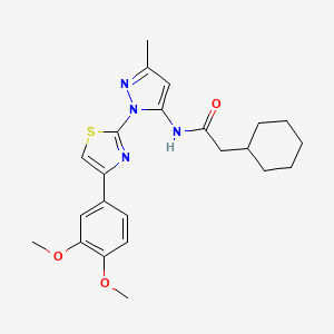 molecular formula C23H28N4O3S B3200878 2-cyclohexyl-N-(1-(4-(3,4-dimethoxyphenyl)thiazol-2-yl)-3-methyl-1H-pyrazol-5-yl)acetamide CAS No. 1019096-02-6