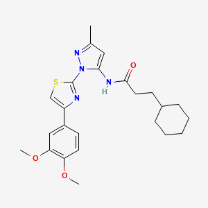 molecular formula C24H30N4O3S B3200885 3-cyclohexyl-N-(1-(4-(3,4-dimethoxyphenyl)thiazol-2-yl)-3-methyl-1H-pyrazol-5-yl)propanamide CAS No. 1019096-03-7