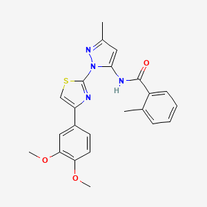 molecular formula C23H22N4O3S B3200889 N-(1-(4-(3,4-dimethoxyphenyl)thiazol-2-yl)-3-methyl-1H-pyrazol-5-yl)-2-methylbenzamide CAS No. 1019096-07-1