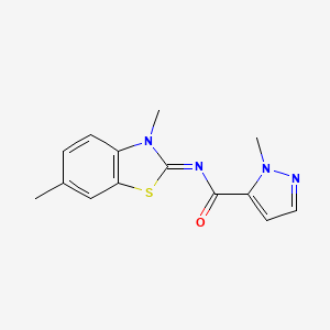 molecular formula C14H14N4OS B3200960 (E)-N-(3,6-dimethylbenzo[d]thiazol-2(3H)-ylidene)-1-methyl-1H-pyrazole-5-carboxamide CAS No. 1019096-62-8