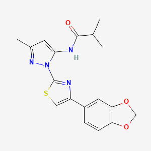molecular formula C18H18N4O3S B3200967 N-(1-(4-(benzo[d][1,3]dioxol-5-yl)thiazol-2-yl)-3-methyl-1H-pyrazol-5-yl)isobutyramide CAS No. 1019096-63-9