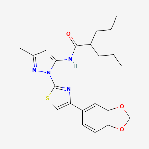 molecular formula C22H26N4O3S B3200974 N-(1-(4-(benzo[d][1,3]dioxol-5-yl)thiazol-2-yl)-3-methyl-1H-pyrazol-5-yl)-2-propylpentanamide CAS No. 1019096-66-2