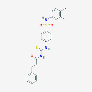 molecular formula C24H25N3O3S2 B320099 N-({4-[(3,4-dimethylphenyl)sulfamoyl]phenyl}carbamothioyl)-3-phenylpropanamide 