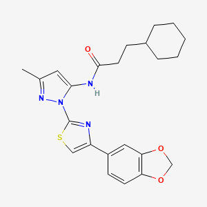 molecular formula C23H26N4O3S B3200992 N-(1-(4-(benzo[d][1,3]dioxol-5-yl)thiazol-2-yl)-3-methyl-1H-pyrazol-5-yl)-3-cyclohexylpropanamide CAS No. 1019096-74-2