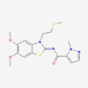 molecular formula C17H20N4O3S2 B3201025 (E)-N-(5,6-dimethoxy-3-(2-(methylthio)ethyl)benzo[d]thiazol-2(3H)-ylidene)-1-methyl-1H-pyrazole-5-carboxamide CAS No. 1019097-26-7