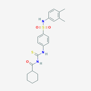 molecular formula C22H27N3O3S2 B320106 N-({4-[(3,4-dimethylphenyl)sulfamoyl]phenyl}carbamothioyl)cyclohexanecarboxamide 