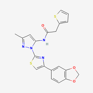 molecular formula C20H16N4O3S2 B3201093 N-(1-(4-(benzo[d][1,3]dioxol-5-yl)thiazol-2-yl)-3-methyl-1H-pyrazol-5-yl)-2-(thiophen-2-yl)acetamide CAS No. 1019101-31-5