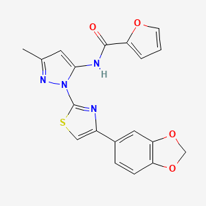 molecular formula C19H14N4O4S B3201098 N-(1-(4-(benzo[d][1,3]dioxol-5-yl)thiazol-2-yl)-3-methyl-1H-pyrazol-5-yl)furan-2-carboxamide CAS No. 1019101-34-8