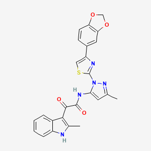 molecular formula C25H19N5O4S B3201100 N-(1-(4-(benzo[d][1,3]dioxol-5-yl)thiazol-2-yl)-3-methyl-1H-pyrazol-5-yl)-2-(2-methyl-1H-indol-3-yl)-2-oxoacetamide CAS No. 1019101-35-9
