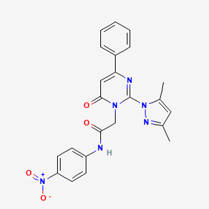 molecular formula C23H20N6O4 B3201111 2-(2-(3,5-dimethyl-1H-pyrazol-1-yl)-6-oxo-4-phenylpyrimidin-1(6H)-yl)-N-(4-nitrophenyl)acetamide CAS No. 1019101-92-8