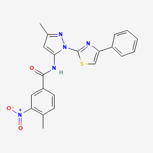 molecular formula C21H17N5O3S B3201119 4-methyl-N-(3-methyl-1-(4-phenylthiazol-2-yl)-1H-pyrazol-5-yl)-3-nitrobenzamide CAS No. 1019102-01-2