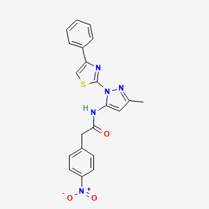 molecular formula C21H17N5O3S B3201124 N-(3-methyl-1-(4-phenylthiazol-2-yl)-1H-pyrazol-5-yl)-2-(4-nitrophenyl)acetamide CAS No. 1019102-06-7
