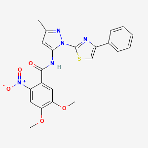 molecular formula C22H19N5O5S B3201130 4,5-dimethoxy-N-(3-methyl-1-(4-phenylthiazol-2-yl)-1H-pyrazol-5-yl)-2-nitrobenzamide CAS No. 1019102-08-9