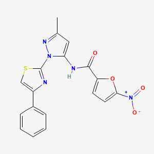 molecular formula C18H13N5O4S B3201143 N-(3-methyl-1-(4-phenylthiazol-2-yl)-1H-pyrazol-5-yl)-5-nitrofuran-2-carboxamide CAS No. 1019102-12-5