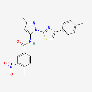 molecular formula C22H19N5O3S B3201152 4-methyl-N-(3-methyl-1-(4-(p-tolyl)thiazol-2-yl)-1H-pyrazol-5-yl)-3-nitrobenzamide CAS No. 1019102-25-0