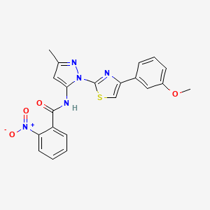 molecular formula C21H17N5O4S B3201167 N-(1-(4-(3-methoxyphenyl)thiazol-2-yl)-3-methyl-1H-pyrazol-5-yl)-2-nitrobenzamide CAS No. 1019102-56-7