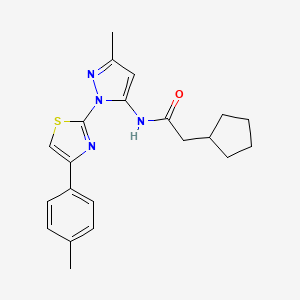 molecular formula C21H24N4OS B3201220 2-cyclopentyl-N-(3-methyl-1-(4-(p-tolyl)thiazol-2-yl)-1H-pyrazol-5-yl)acetamide CAS No. 1019102-87-4